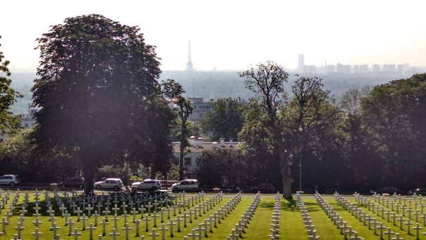 Suresnes American Cemetery with Eiffel Tower in the background